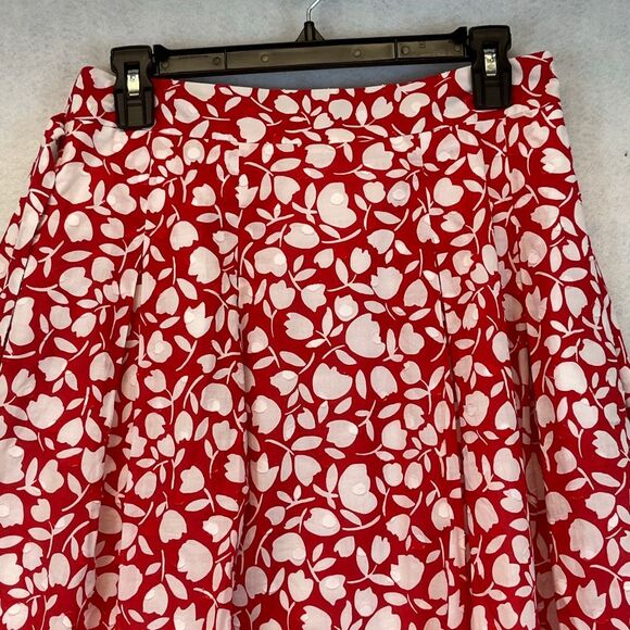 TALBOTS Midi Skirt 6P Red White Floral Print Cotton Lined A-Line Tie Textured - Picture 4 of 13